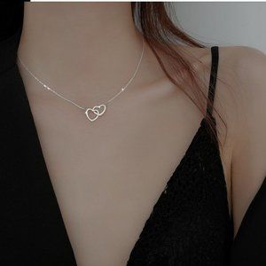 Double Heart Necklace - Silver